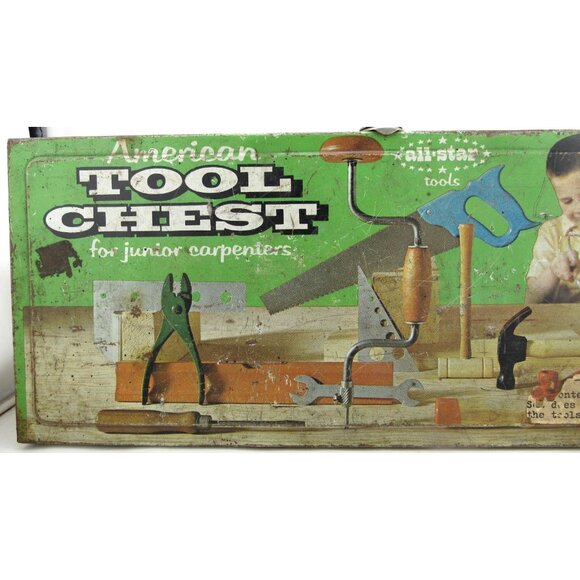 American Tool Chest For Junior Carpenters Metal Toolbox Vintage Toy Aluminum - Picture 2 of 10